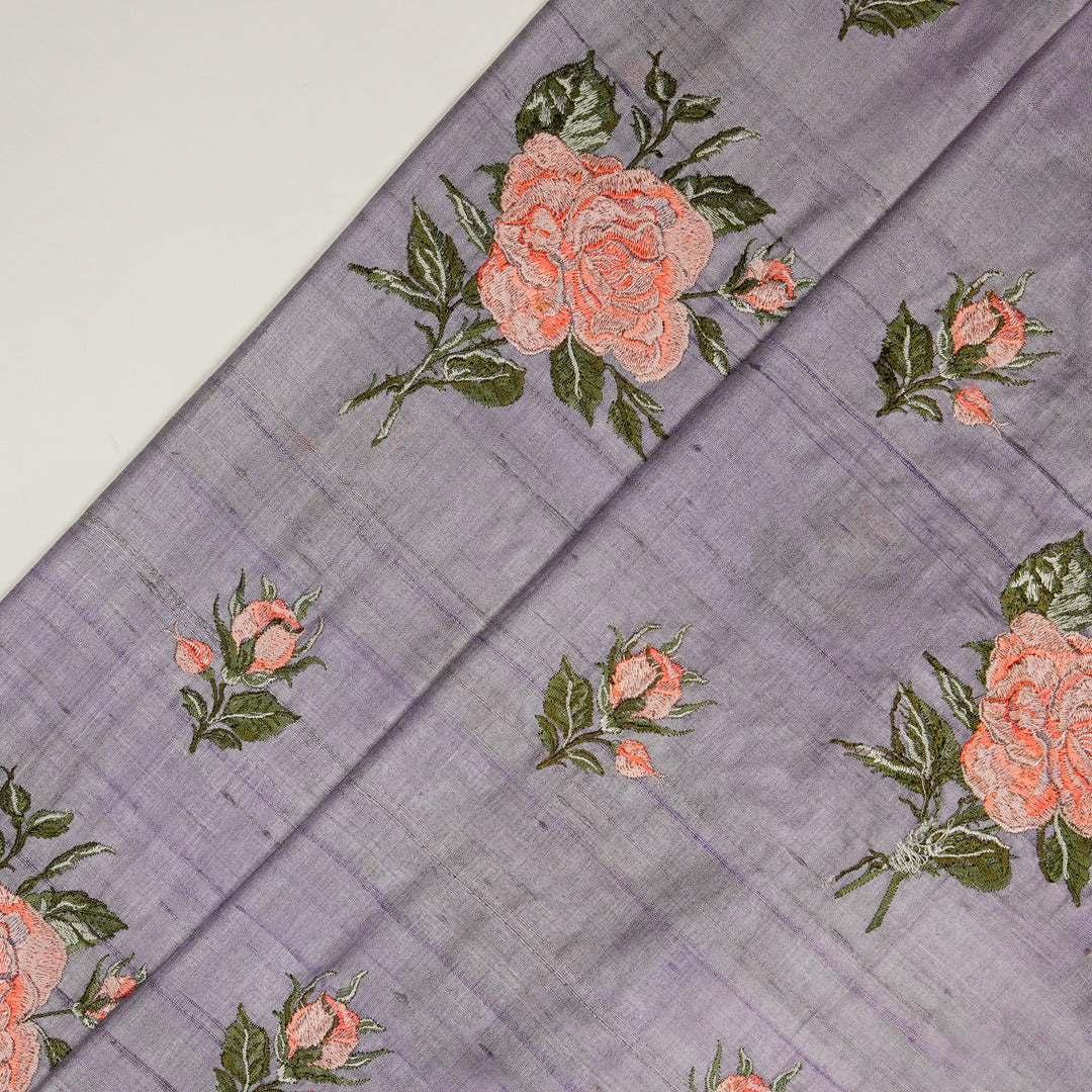 Samreen Buta on Mauve Tussar Silk Embroidered Fabric