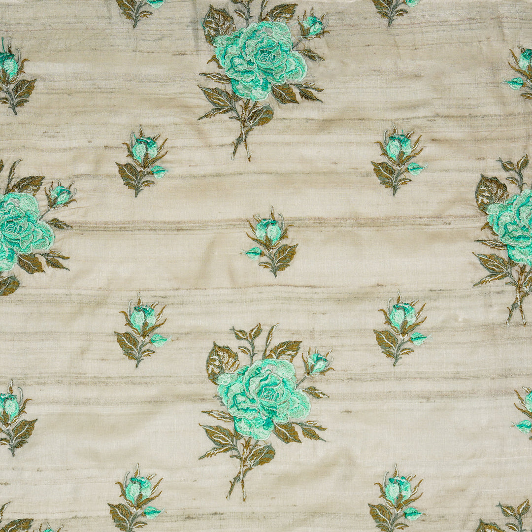 Samreen Buta on Grey Tussar Silk Embroidered Fabric