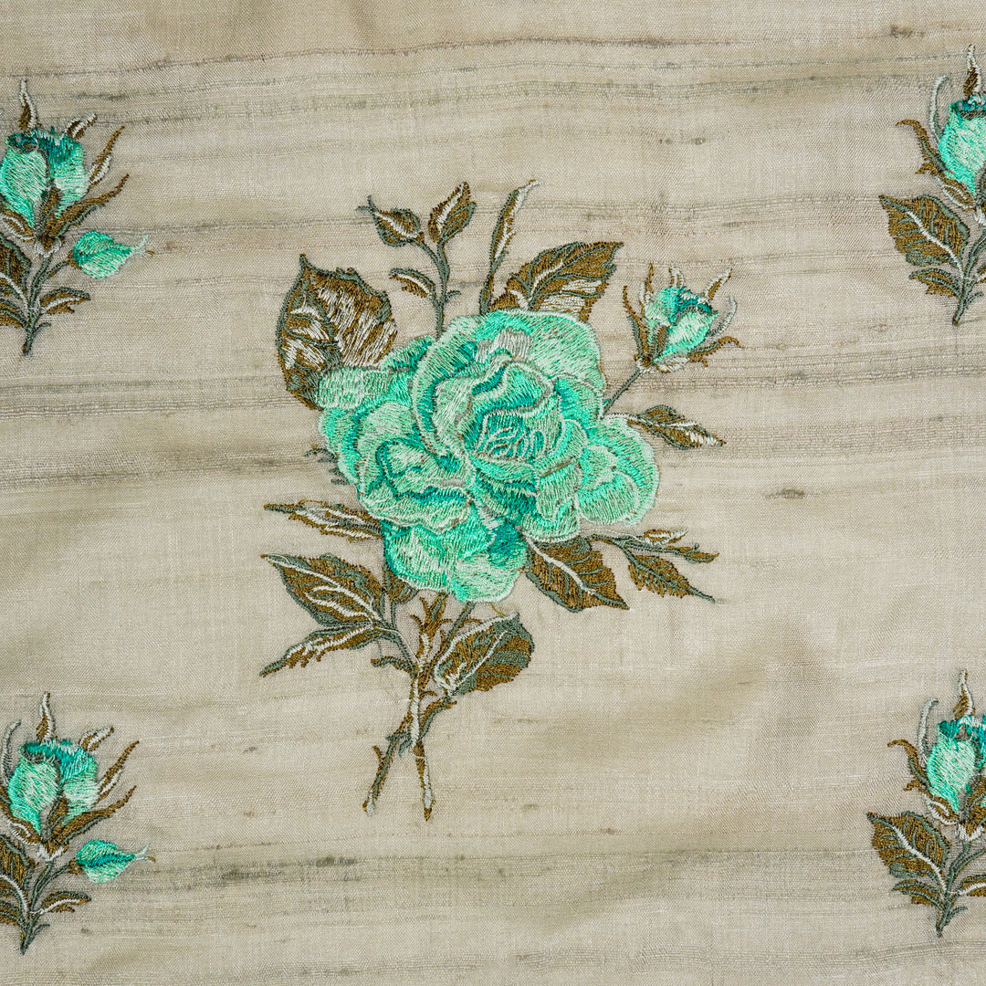 Samreen Buta on Grey Tussar Silk Embroidered Fabric