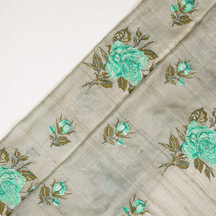 Samreen Buta on Grey Tussar Silk Embroidered Fabric