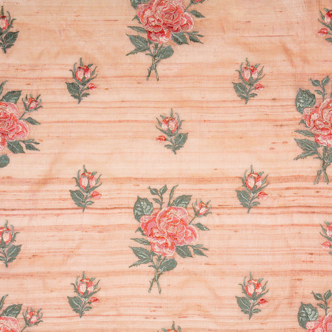 Samreen Buta on Peach Tussar Silk Embroidered Fabric