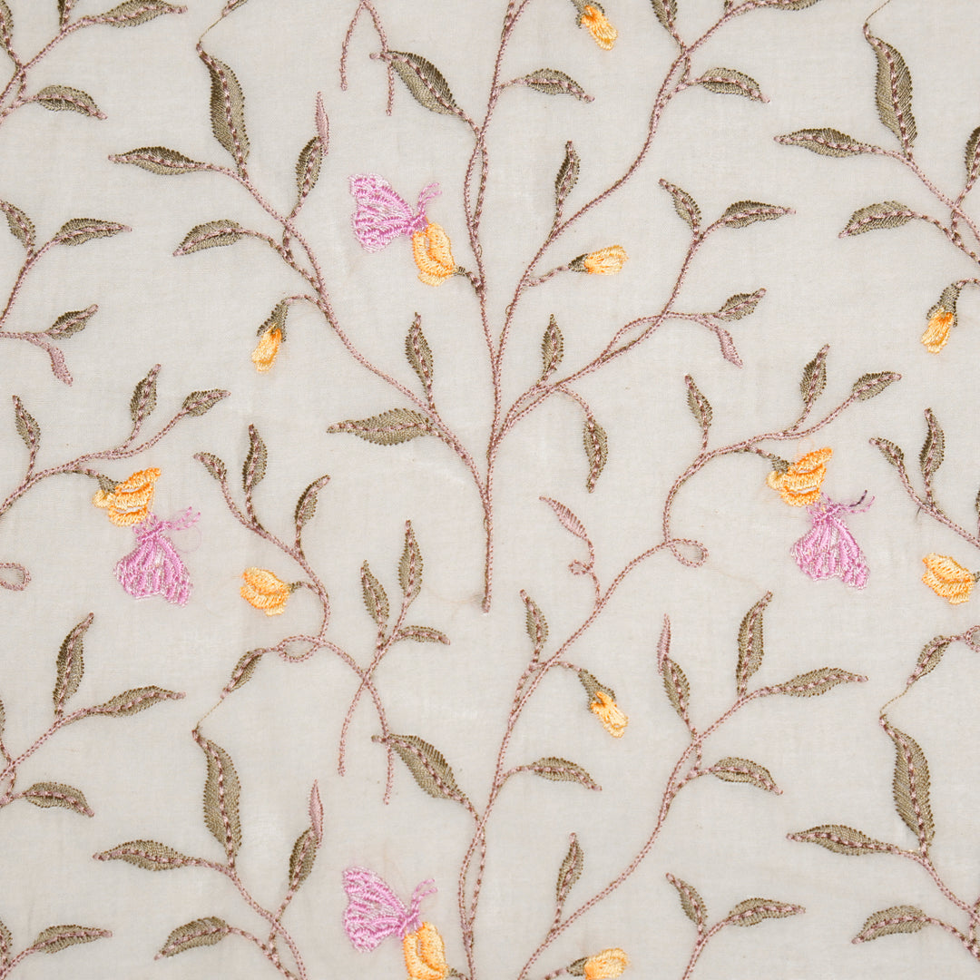 Aaheli Jaal on Ecru Cotton Silk Embroidered Fabric