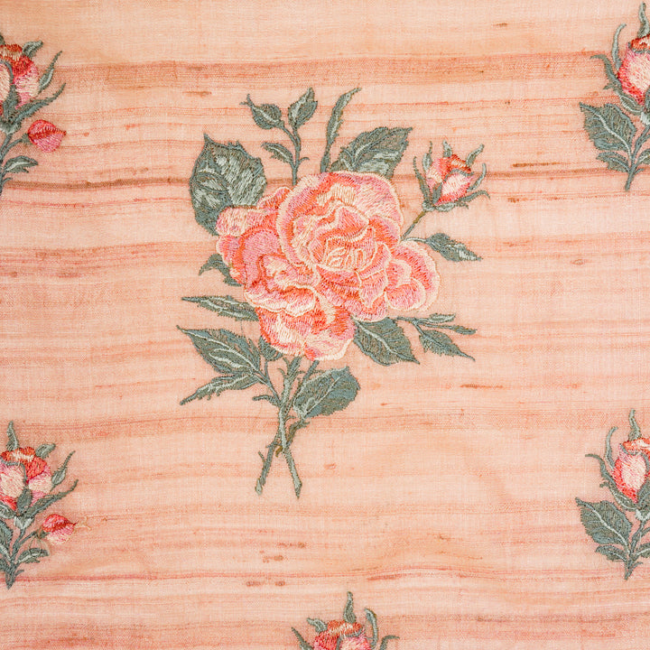 Samreen Buta on Peach Tussar Silk Embroidered Fabric