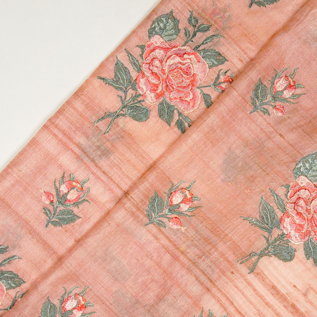 Samreen Buta on Peach Tussar Silk Embroidered Fabric