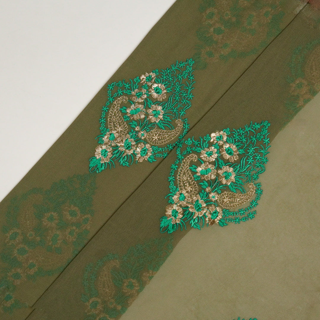 Abila Buta on Muddy Grey Semi Georgette Embroidered Fabric