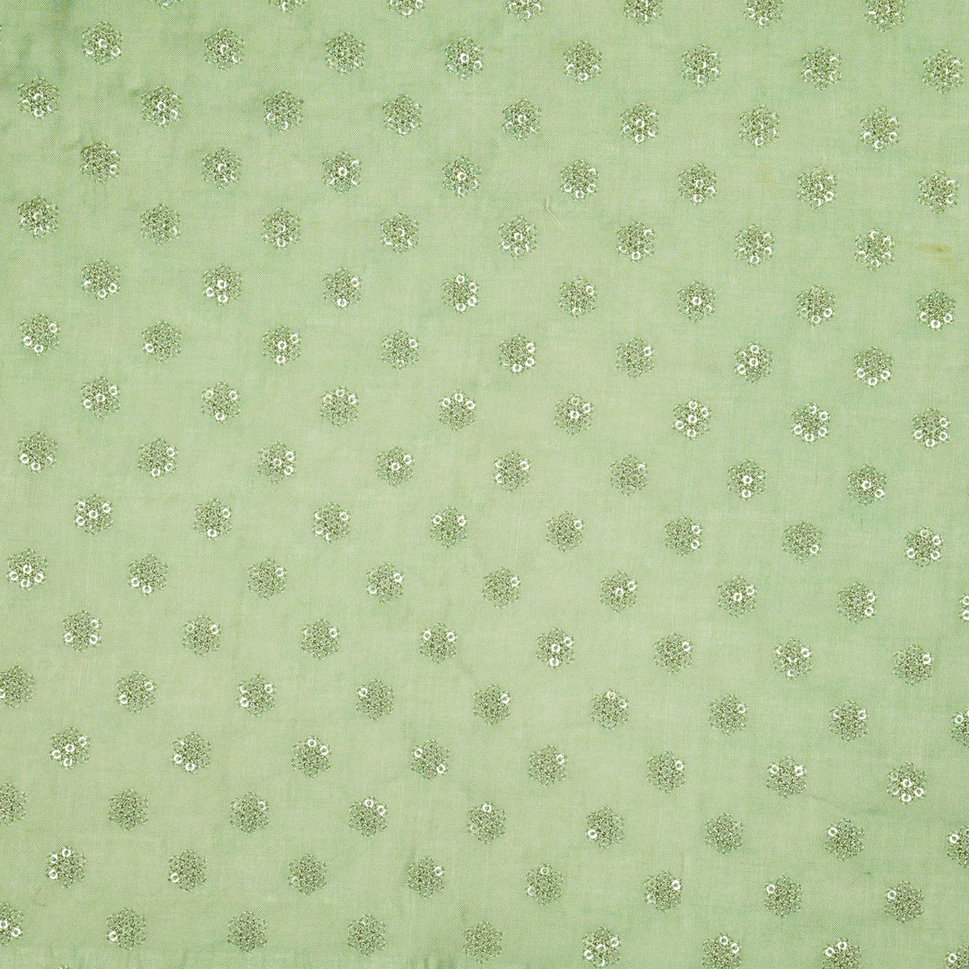Nihar Buti on Mint Green Cotton Silk Embroidered Fabric
