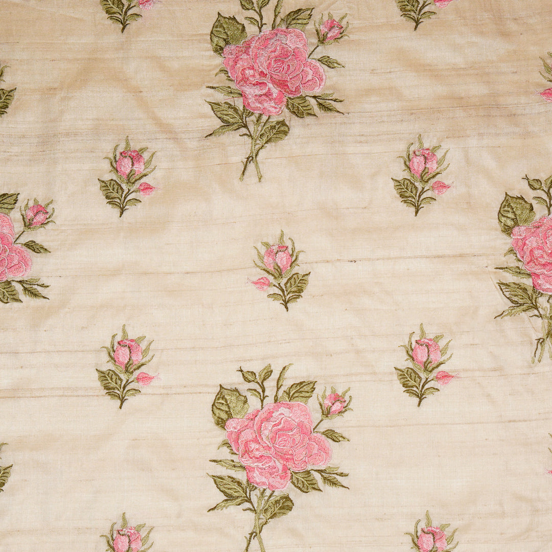 Samreen Buta on Natural Tussar Silk Embroidered Fabric