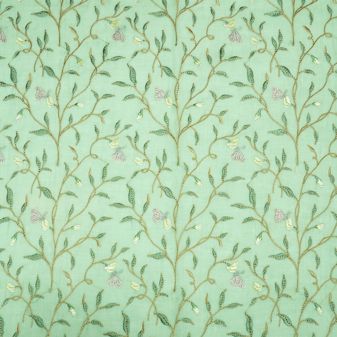 Aaheli Jaal on Sage Green Cotton Silk Embroidered Fabric