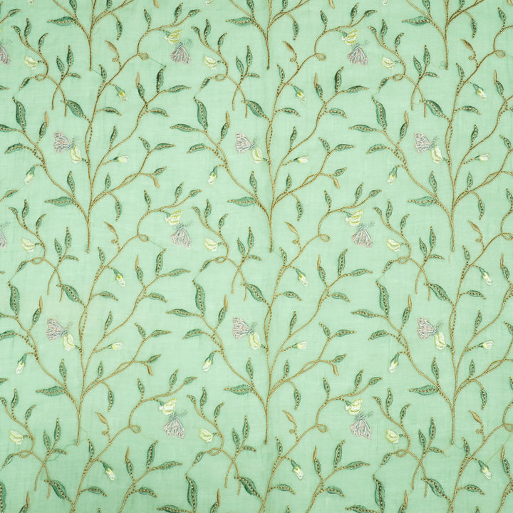 Aaheli Jaal on Sage Green Cotton Silk Embroidered Fabric