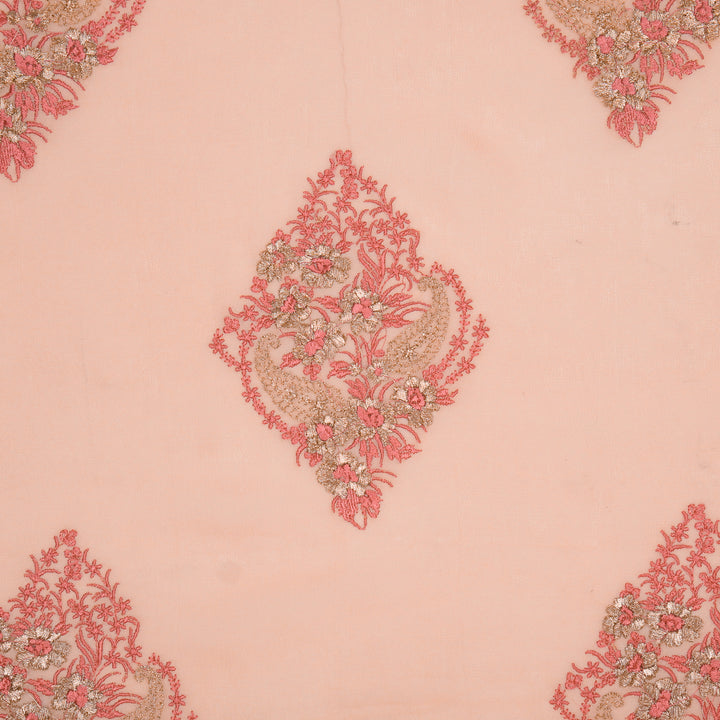 Abila Buta on Light Peach Semi Georgette Embroidered Fabric