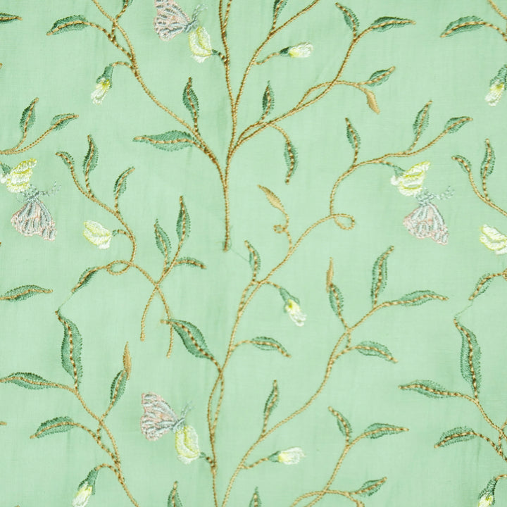 Aaheli Jaal on Sage Green Cotton Silk Embroidered Fabric