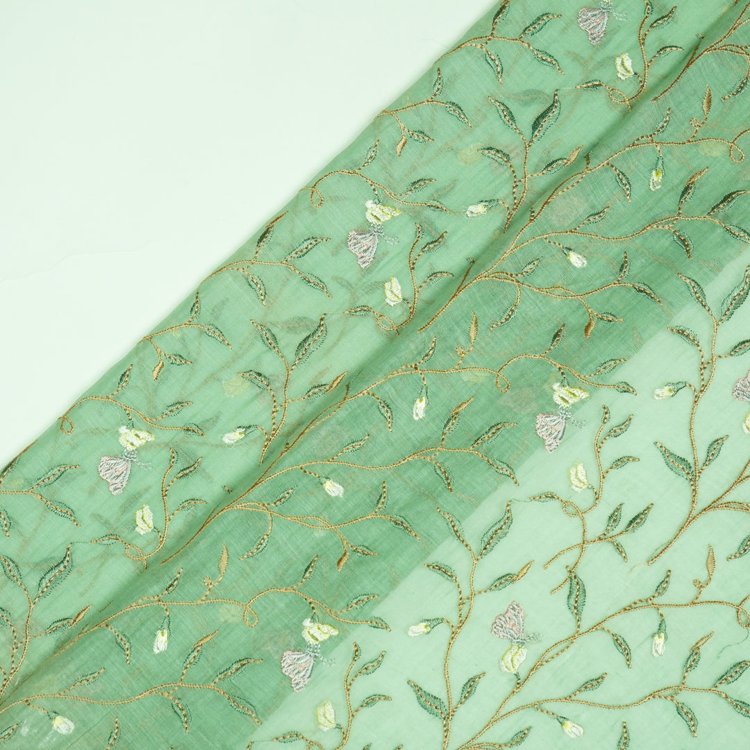 Aaheli Jaal on Sage Green Cotton Silk Embroidered Fabric