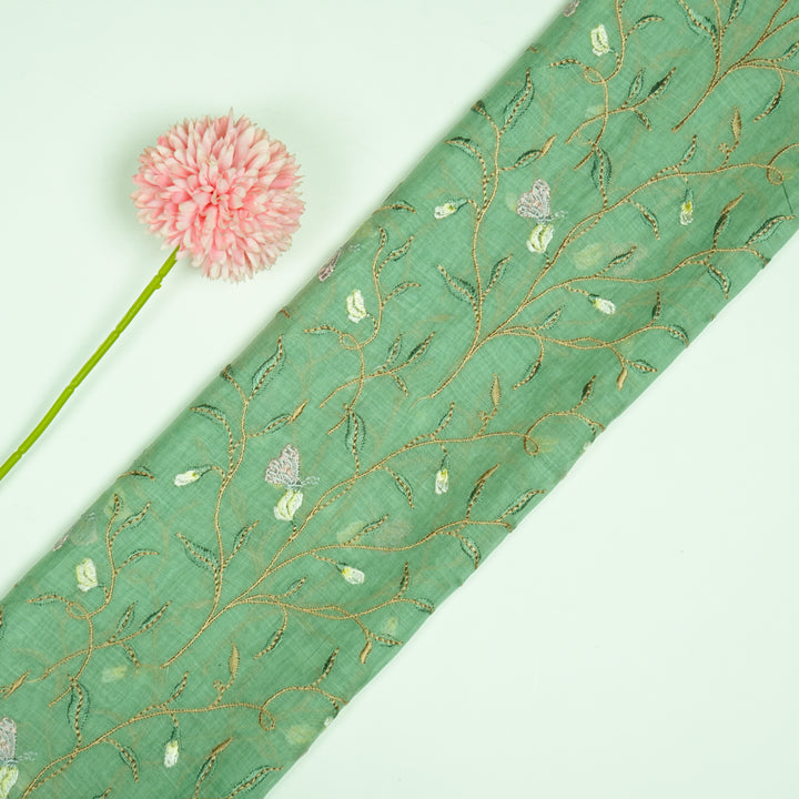 Aaheli Jaal on Sage Green Cotton Silk Embroidered Fabric