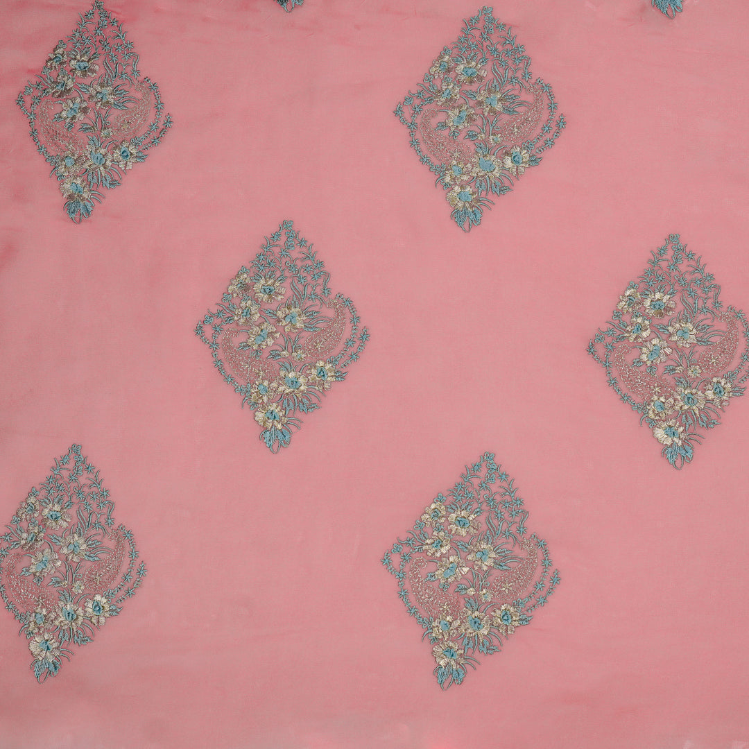 Abila Buta on Gajari Semi Georgette Embroidered Fabric