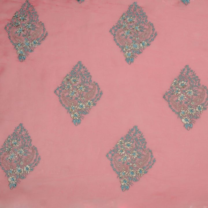 Abila Buta on Gajari Semi Georgette Embroidered Fabric