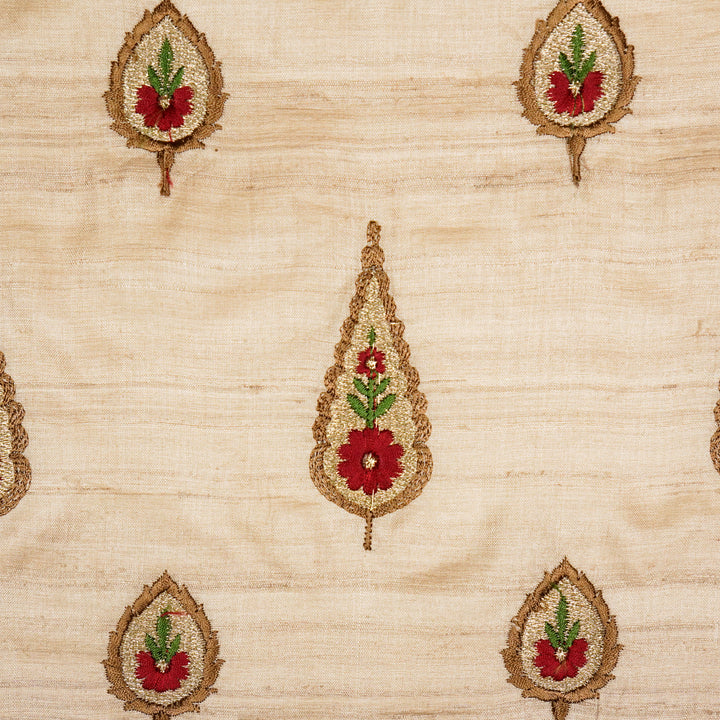 Nila Buta on Natural/Maroon Tussar Silk Embroidered Fabric