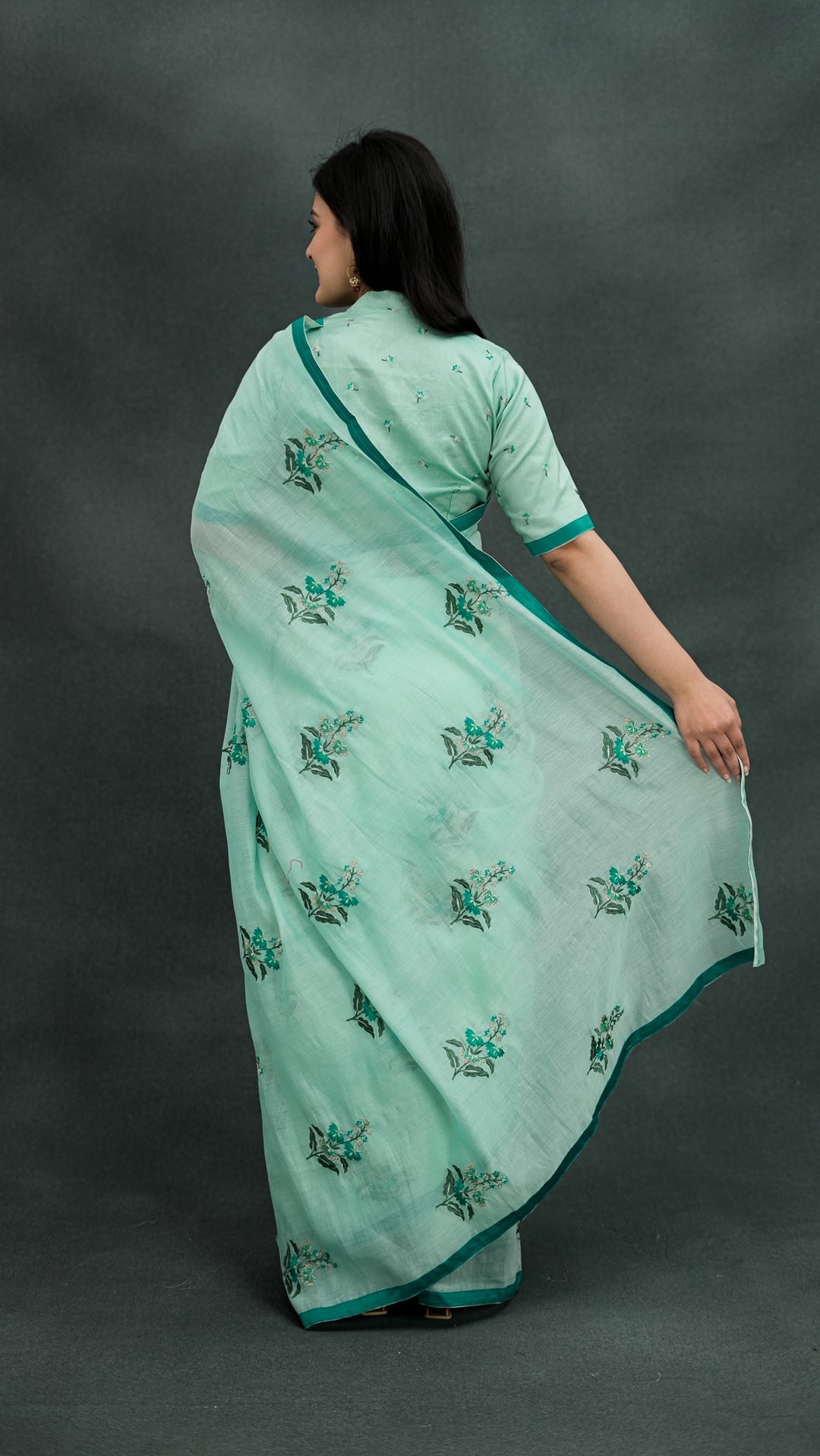 Shayra Embroidered Saree on Light Mint Cotton Silk