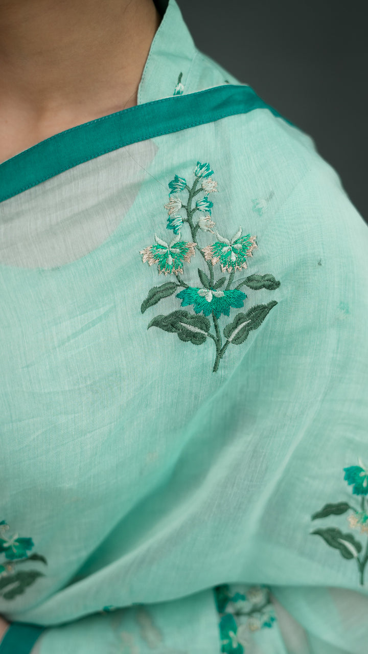 Shayra Embroidered Saree on Light Mint Cotton Silk