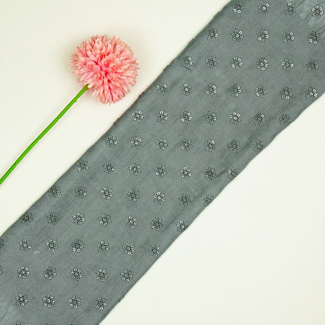 Nihar Buti on Steel Grey Cotton Silk Embroidered Fabric