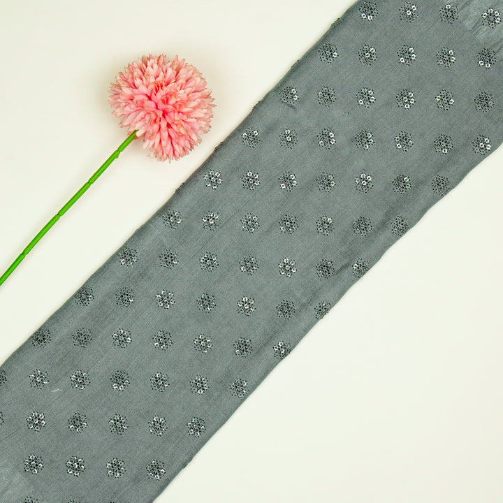 Nihar Buti on Steel Grey Cotton Silk Embroidered Fabric