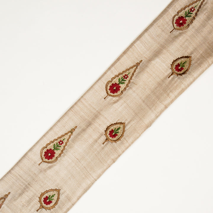 Nila Buta on Natural/Maroon Tussar Silk Embroidered Fabric