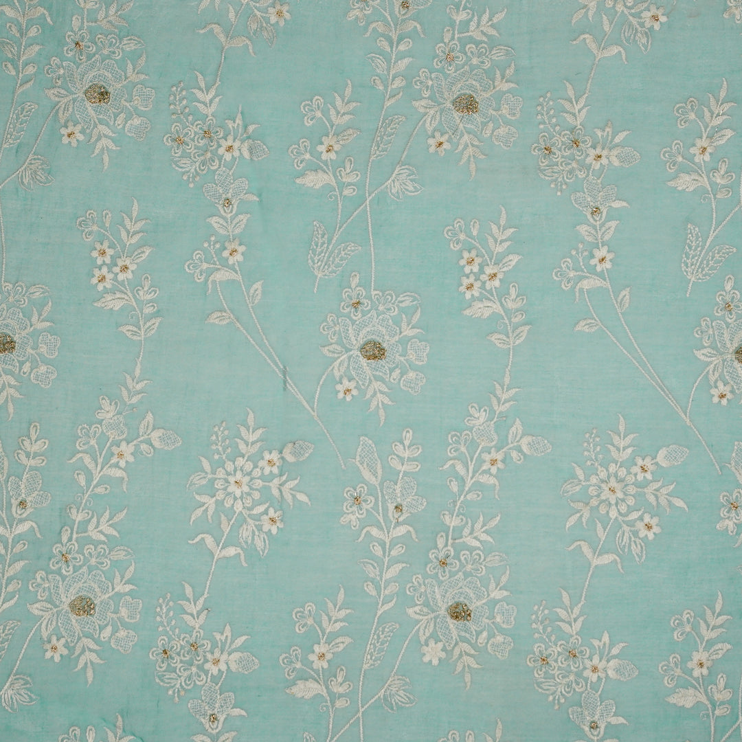 Shubhra Jaal on Turquoise Cotton Silk Embroidered Fabric