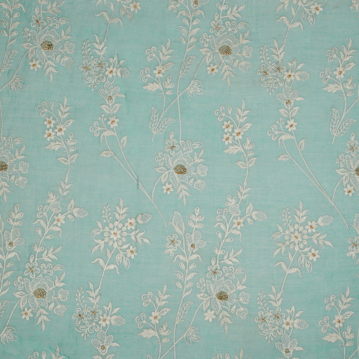 Shubhra Jaal on Turquoise Cotton Silk Embroidered Fabric