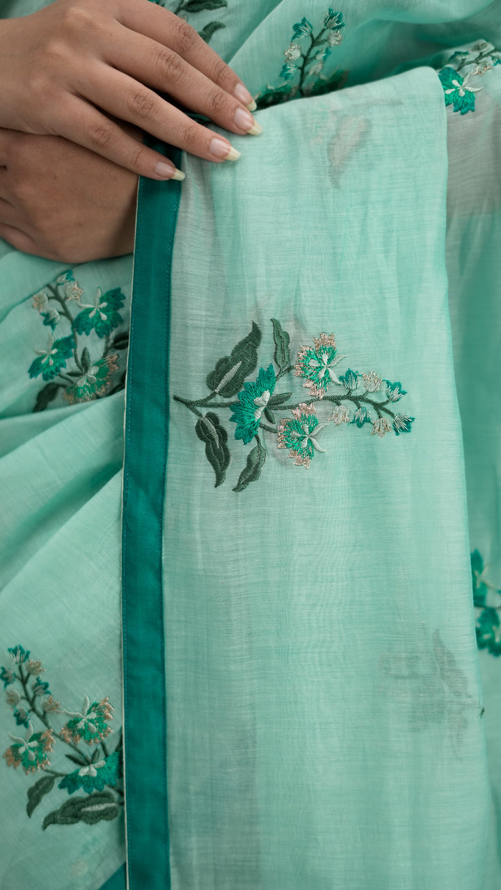 Shayra Embroidered Saree on Light Mint Cotton Silk