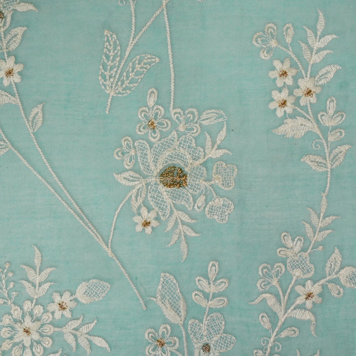 Shubhra Jaal on Turquoise Cotton Silk Embroidered Fabric