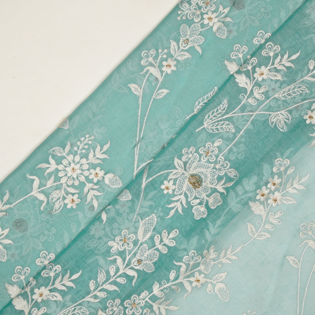Shubhra Jaal on Turquoise Cotton Silk Embroidered Fabric