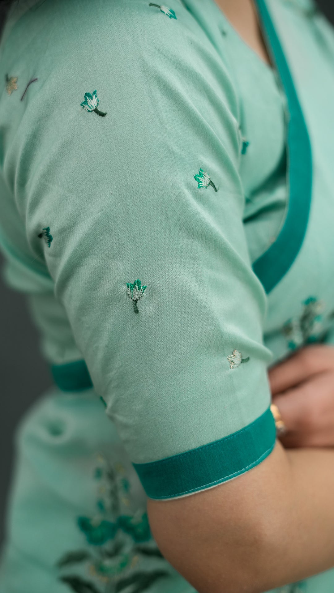 Shayra Embroidered Saree on Light Mint Cotton Silk