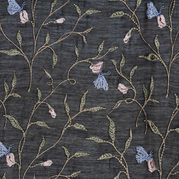 Aaheli Jaal on Black Cotton Silk Embroidered Fabric