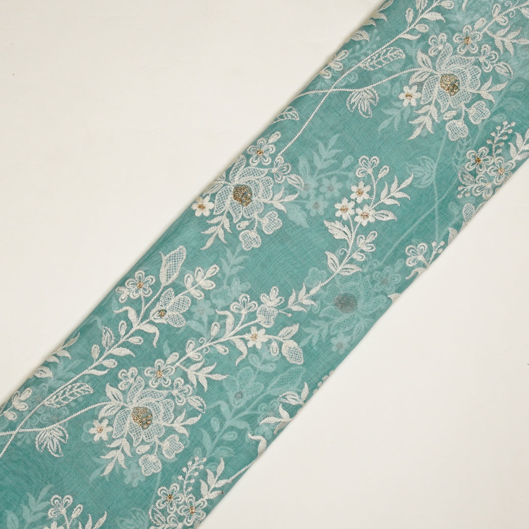Shubhra Jaal on Turquoise Cotton Silk Embroidered Fabric