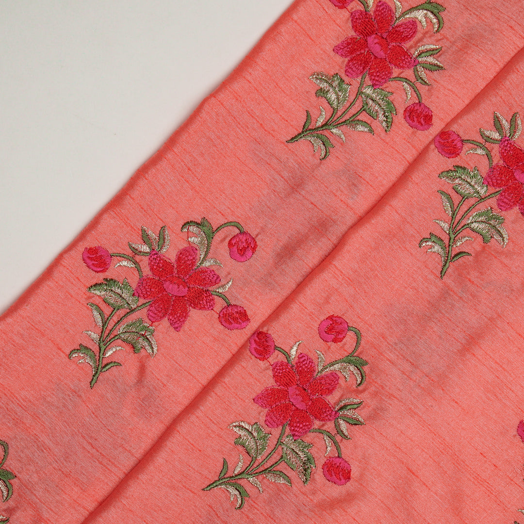 Dalia Buta on Peach Dola Silk Embroidered Fabric