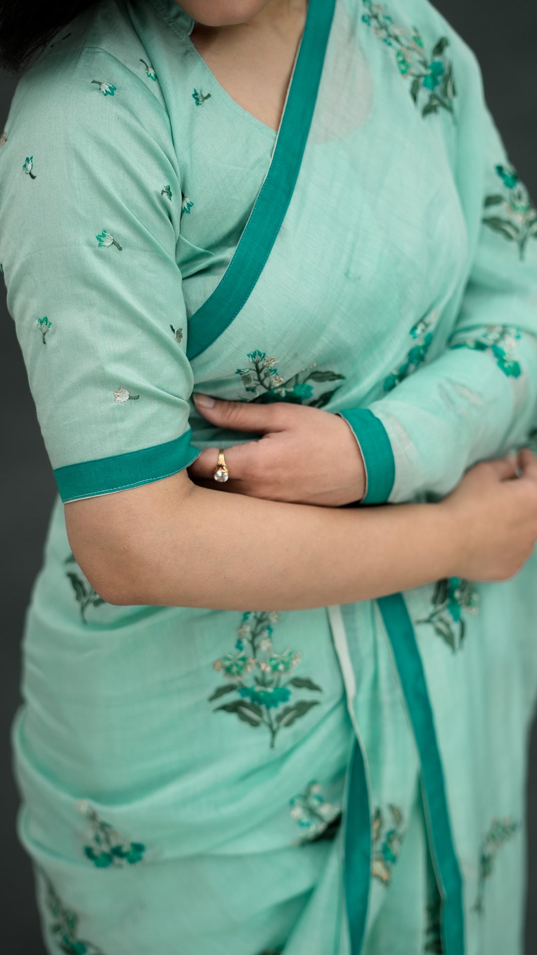 Shayra Embroidered Saree on Light Mint Cotton Silk