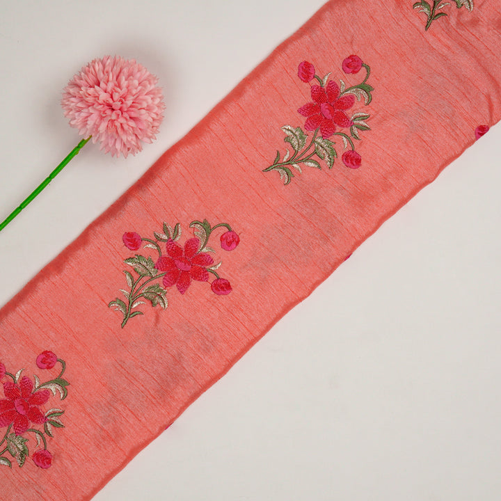 Dalia Buta on Peach Dola Silk Embroidered Fabric