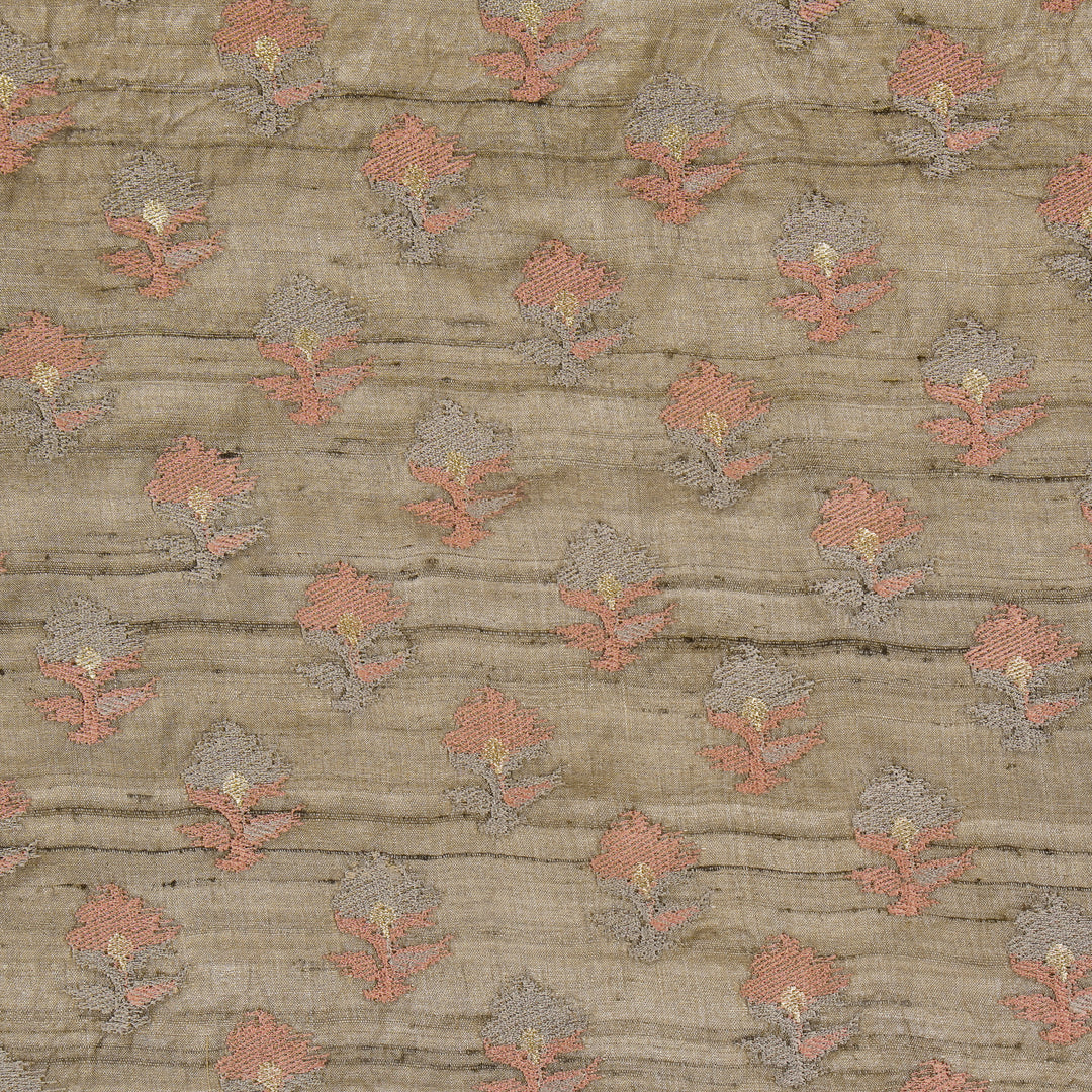 Mouse Tussar Silk Madhuri Buta Embroidered Fabric