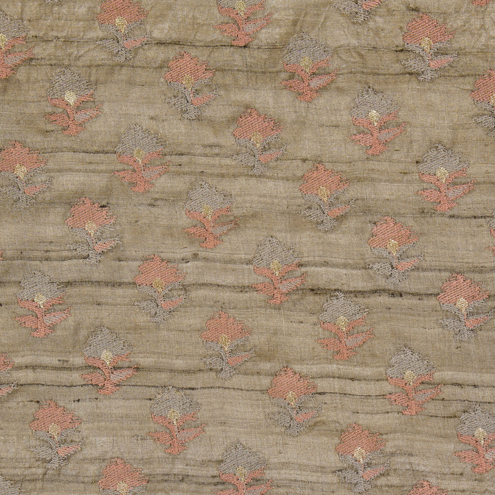 Mouse Tussar Silk Madhuri Buta Embroidered Fabric