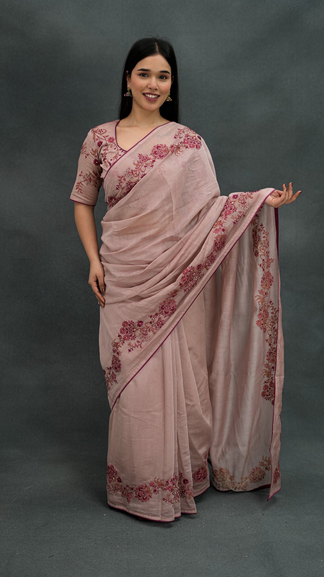 Rasmiya Embroidered Saree on Blush Cotton Silk