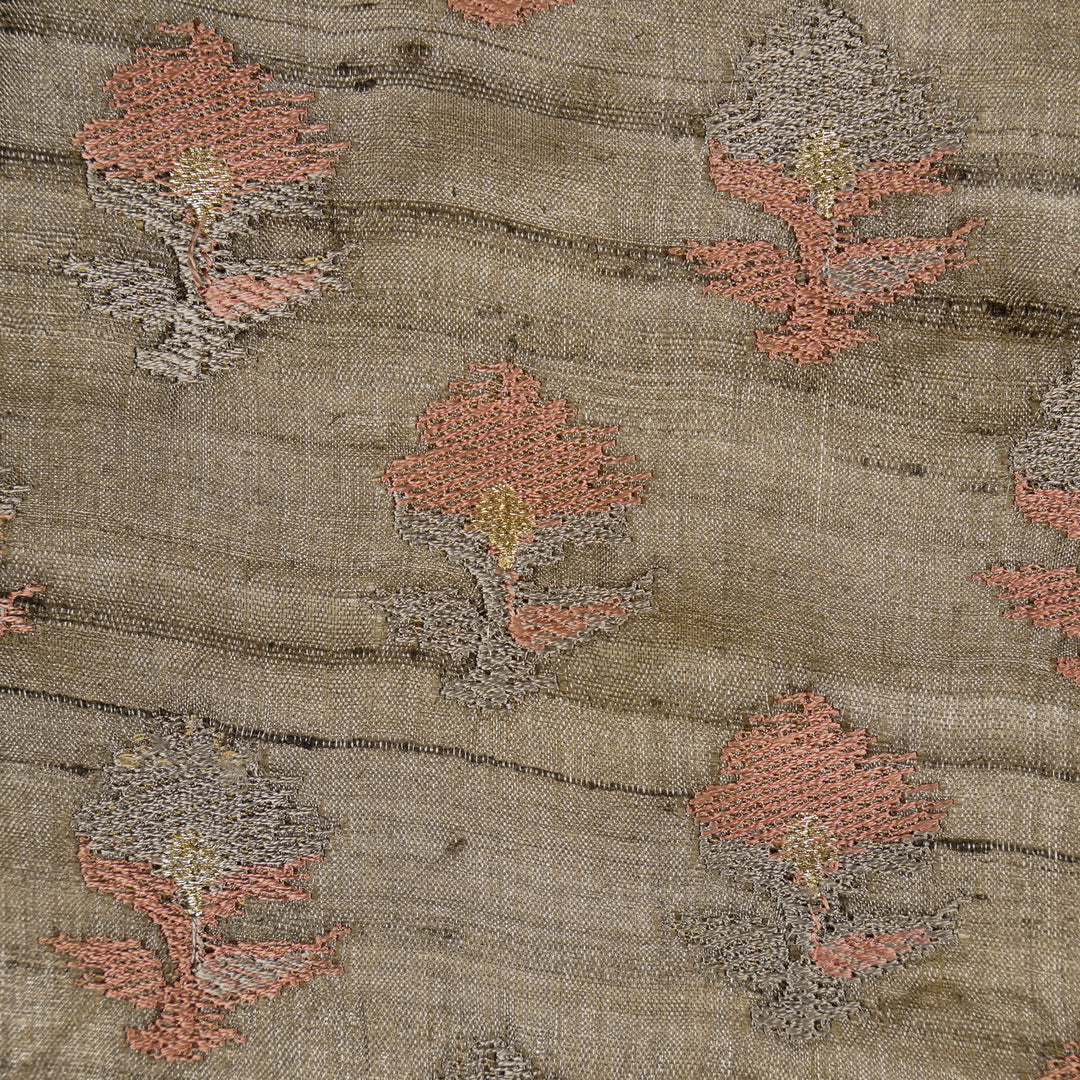 Mouse Tussar Silk Madhuri Buta Embroidered Fabric
