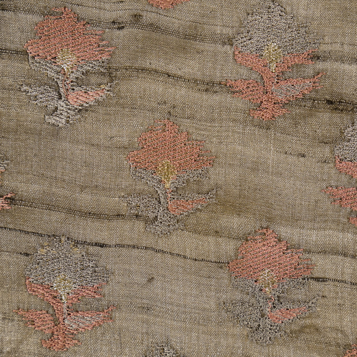Mouse Tussar Silk Madhuri Buta Embroidered Fabric