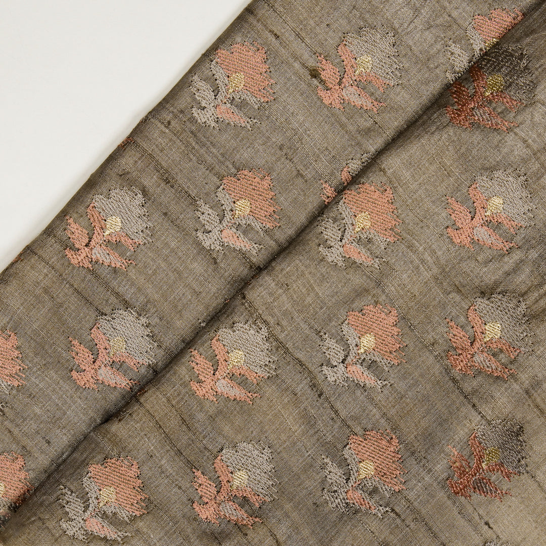 Mouse Tussar Silk Madhuri Buta Embroidered Fabric