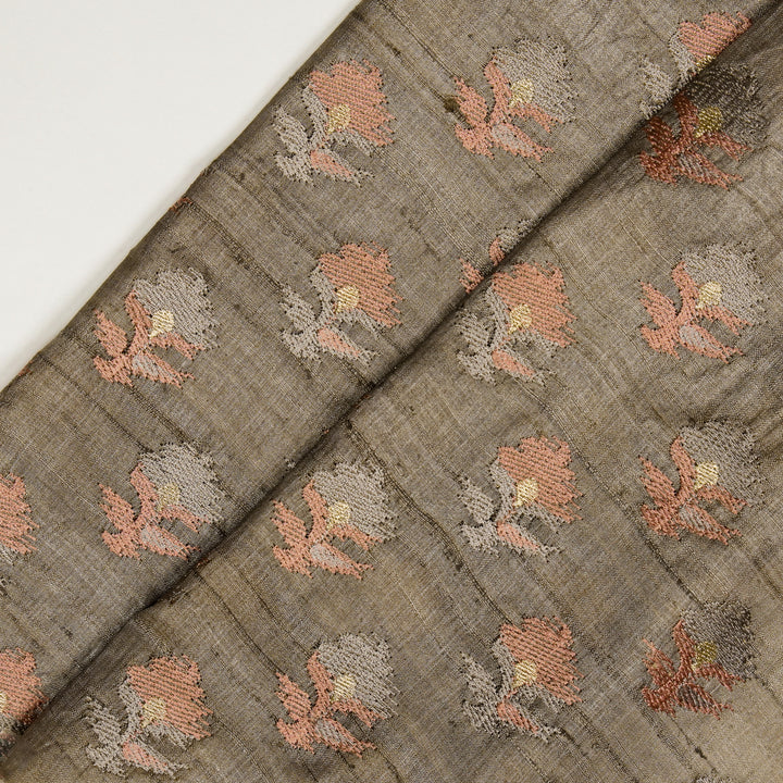 Mouse Tussar Silk Madhuri Buta Embroidered Fabric