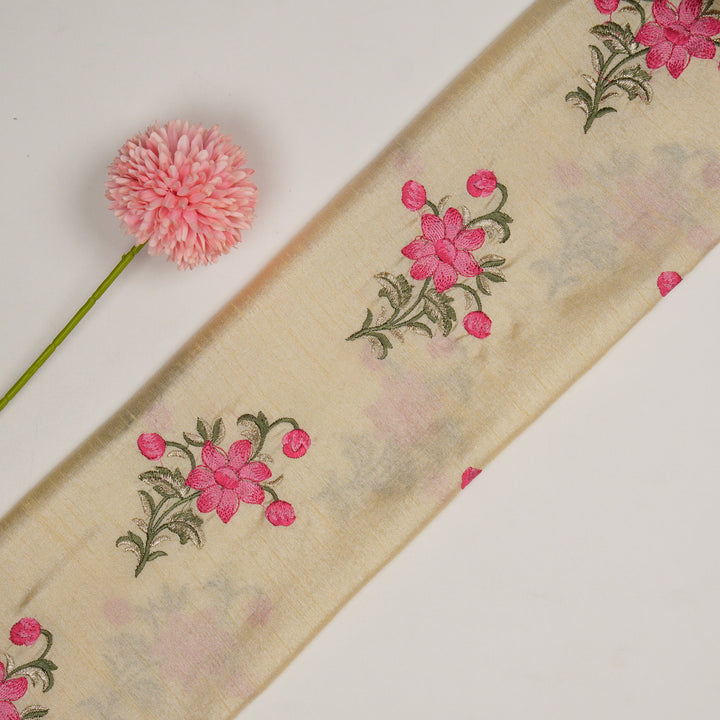 Dalia Buta on Cream Dola Silk Embroidered Fabric