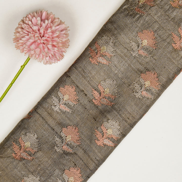 Mouse Tussar Silk Madhuri Buta Embroidered Fabric