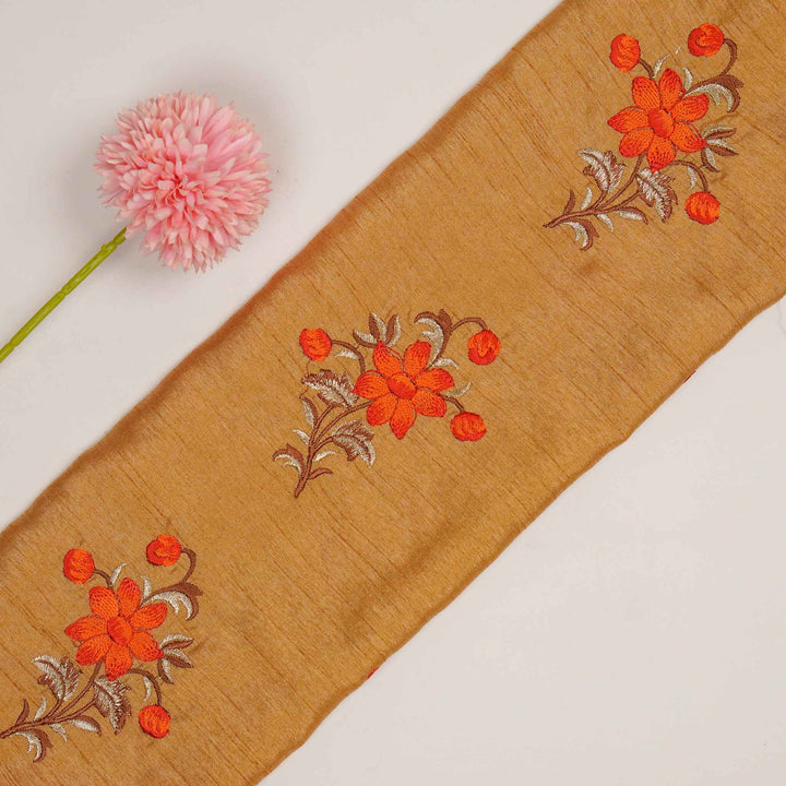 Dalia Floral Buta on Beige Semi Raw Silk Embroidered Fabric