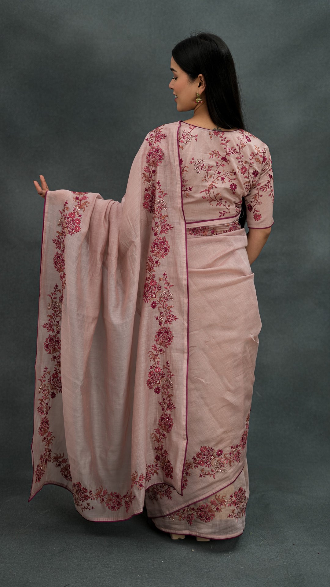 Rasmiya Embroidered Saree on Blush Cotton Silk