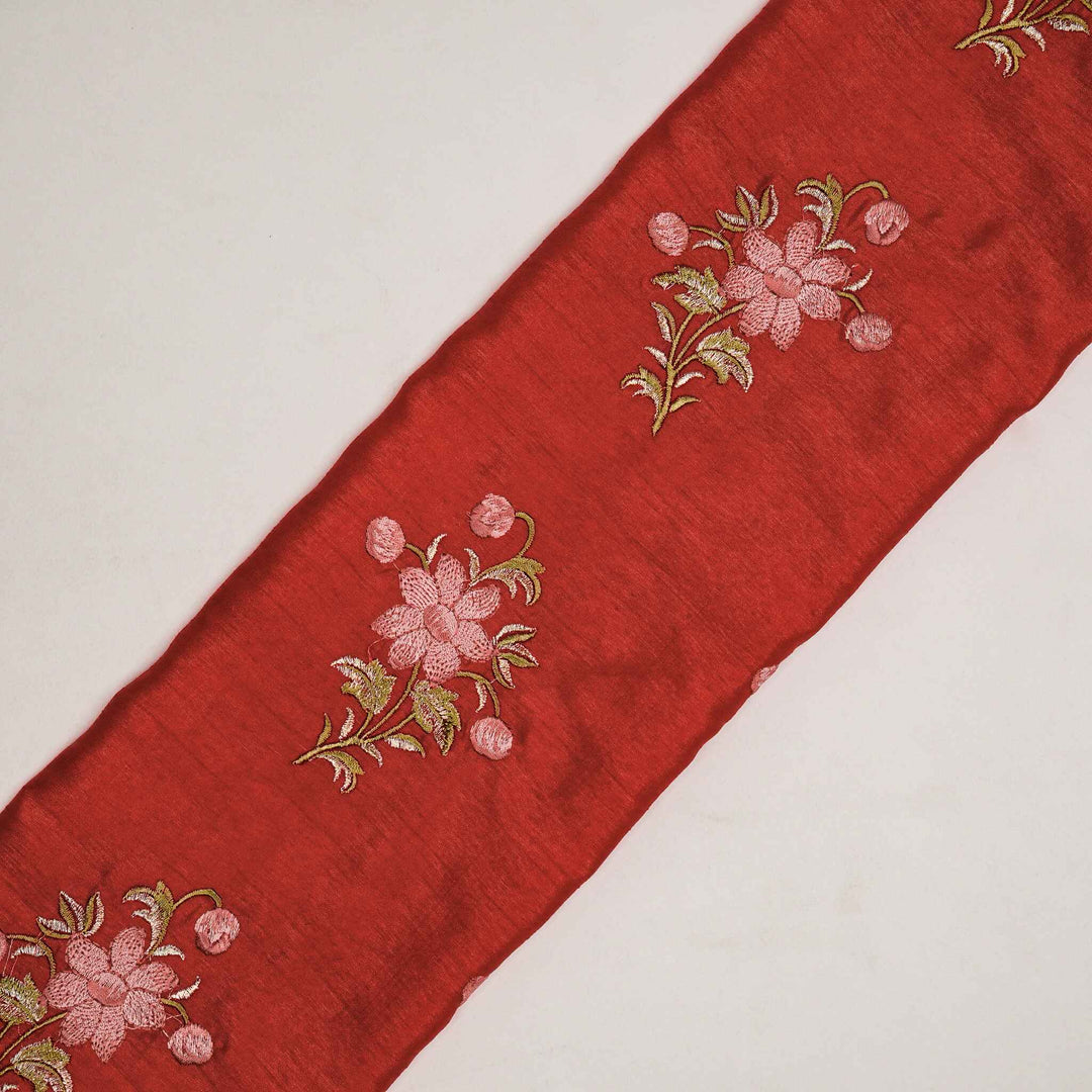 Dalia Floral Buta on Red Semi Raw Silk Embroidered Fabric