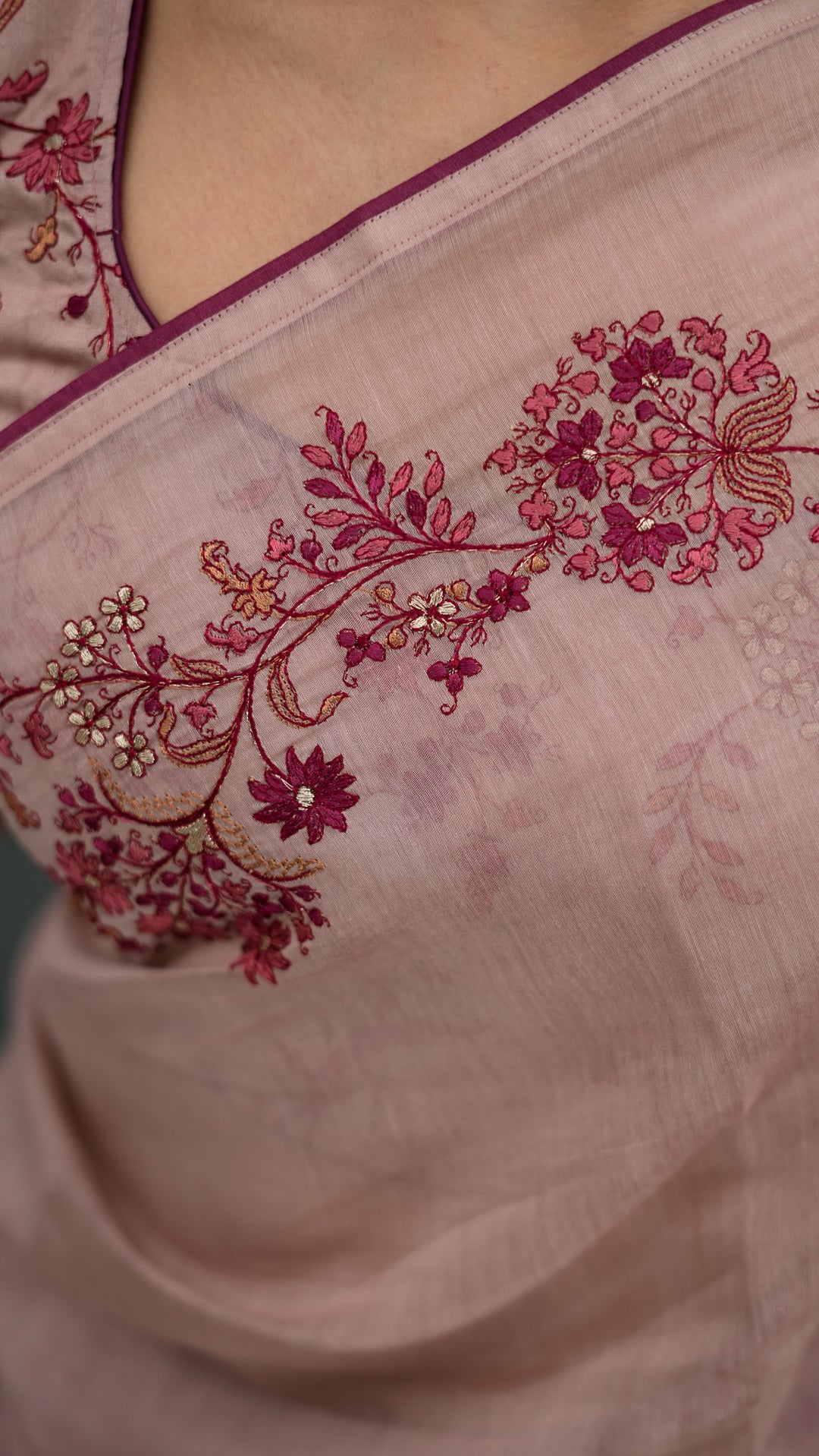 Rasmiya Embroidered Saree on Blush Cotton Silk