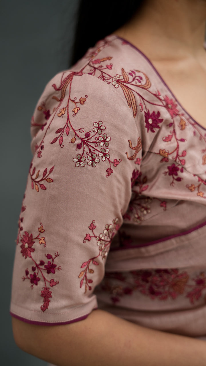 Rasmiya Embroidered Saree on Blush Cotton Silk